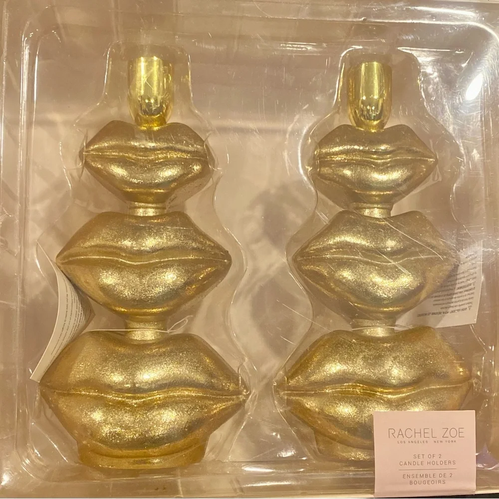 NIB Rachel Zoe‎ Metallic Gold Lip Candle Holders